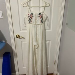 Thin Strap White Romper with Train and Open Back